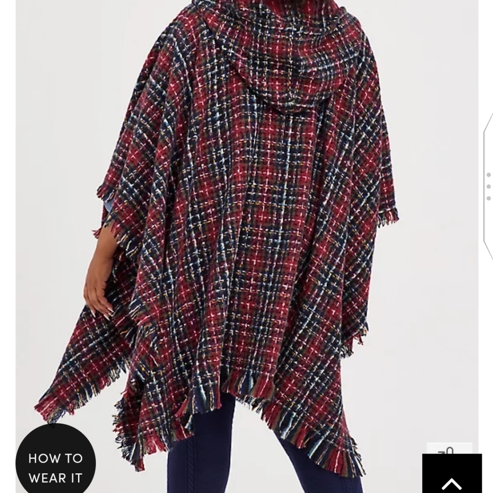 🆕 HOODED PLAID RUANA - Picture 3 of 7